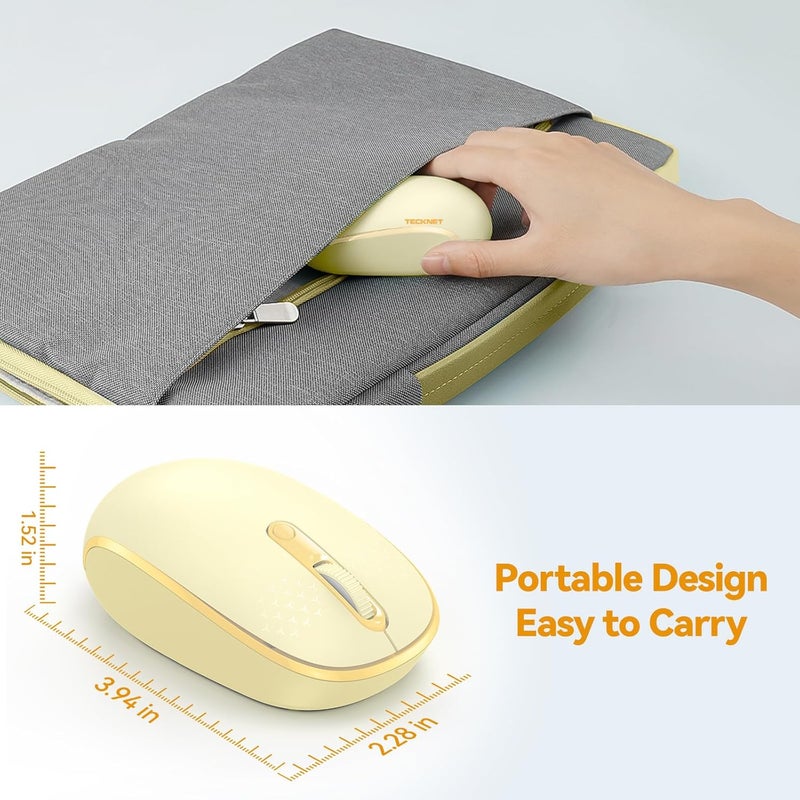 TECKNET Wireless Mouse, 2.4G Quiet Computer Mouse with USB Receiver, 4 Buttons Portable Cordless Mice for Chromebook, Laptop, PC, Mac, 800/1200/1600 DPI - Yellow - Image 4